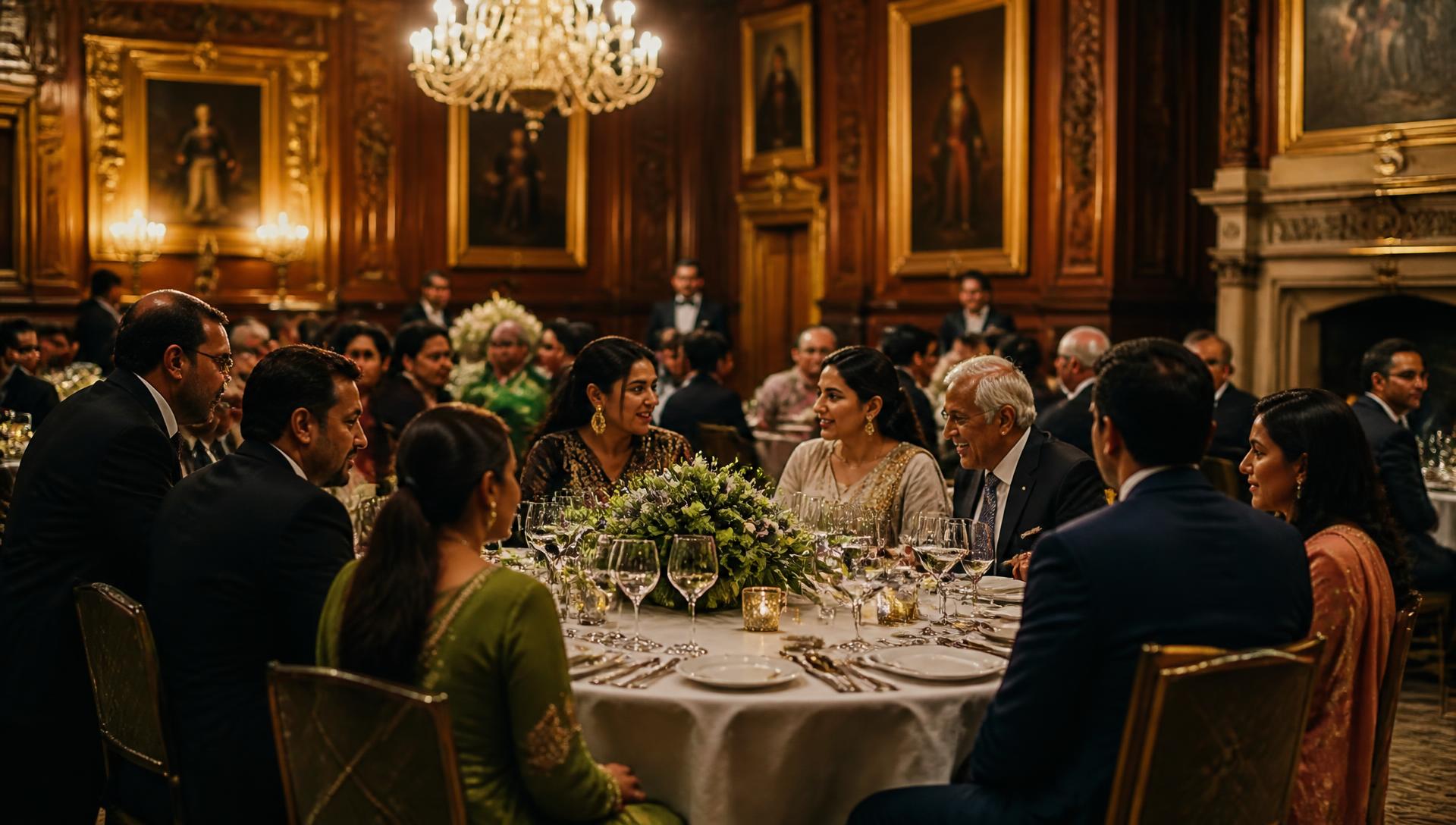 Alumni dining together at the annual Sir Syed Day gala in a historic hall